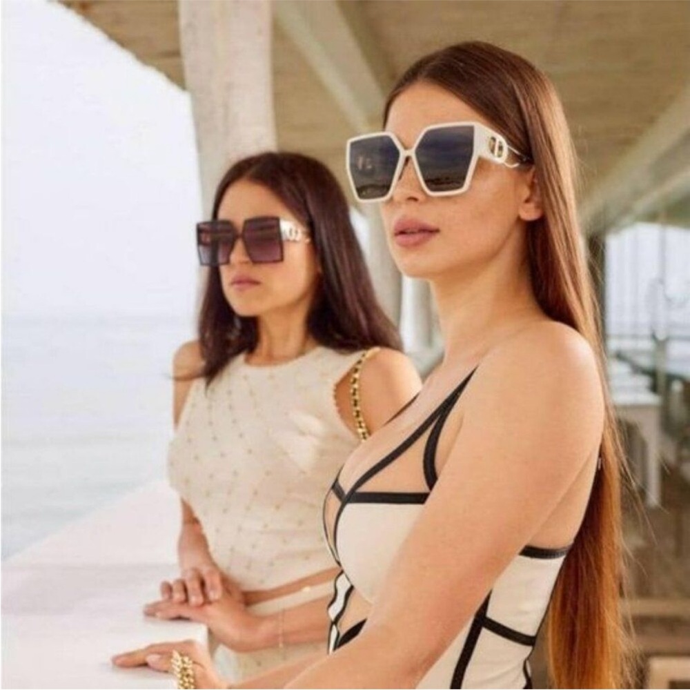NEW Dior 30MONTAIGNE BU 95A1 Shiny Ivory Gold Smoke Women Geometric Sunglasses